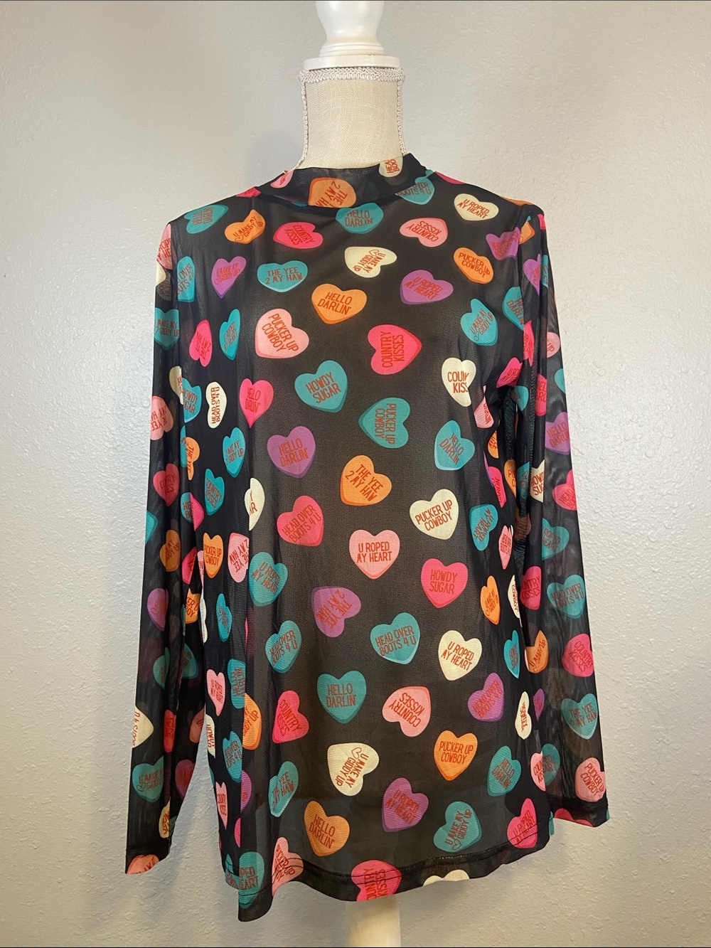 Sterling Kreek Cowgirl Romance Sweetheart Valentine Soft Goth Sheer Top Size XL